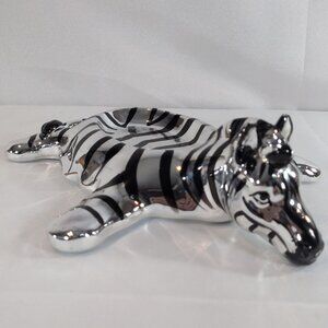 Fitz and Floyd Silver Zebra Soap Trinket Dish Faux Glaze MATCH BOOKENDS Vintage